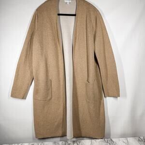 J Jill Open Sweater Womens Medium Cardigan Duster Tan Cream Neutral Stretch